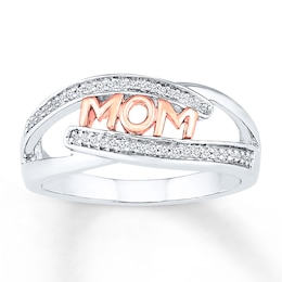 Mom Ring 1/10 ct tw Diamonds Sterling Silver & 10K Rose Gold
