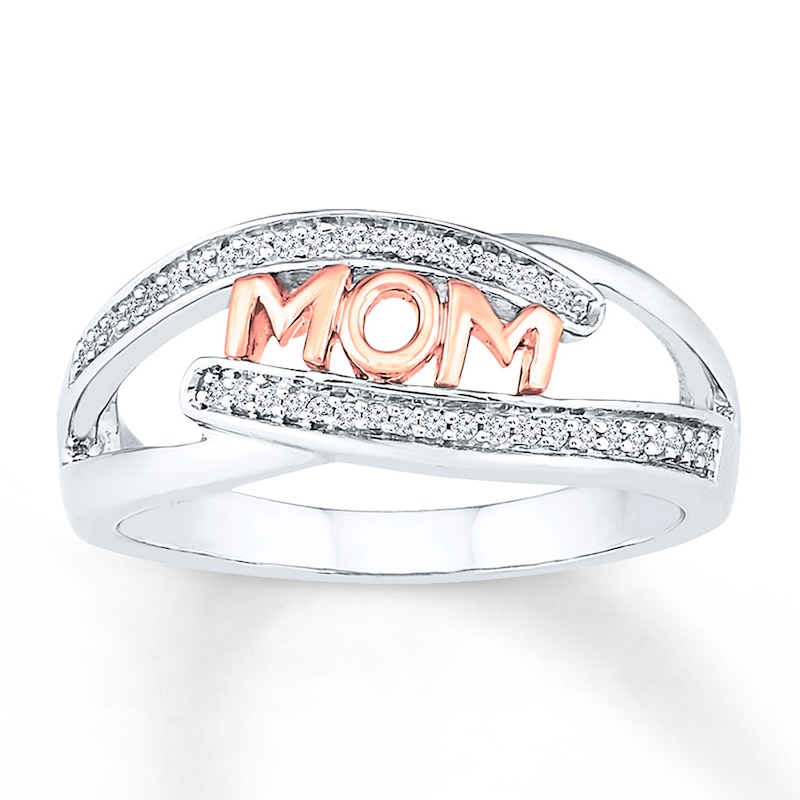 Main Image 1 of Mom Ring 1/10 ct tw Diamonds Sterling Silver & 10K Rose Gold