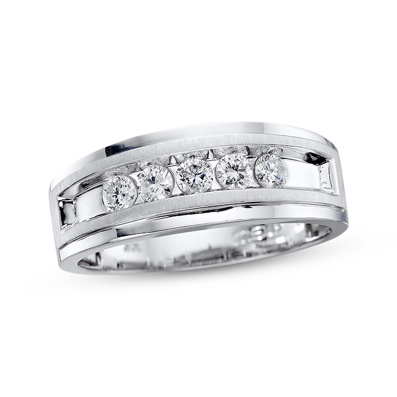 Main Image 1 of Men's Diamond Band 1/2 ct tw Round-cut 10K White Gold