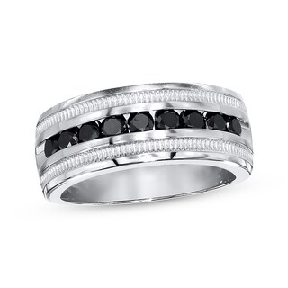 Men's Black Diamond Wedding Band - 1.25 Carat Black Plated Sterling Silver Ring, Size 7.5