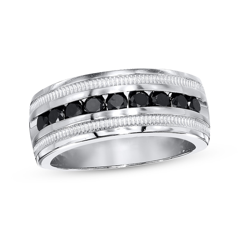 Men's Black Diamond Band 1 ct tw Round-cut Sterling Silver