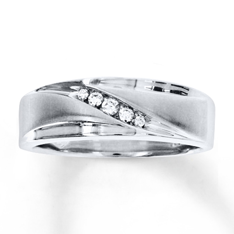 Men's Diamond Ring 1/10 ct tw Round-cut 10K White Gold