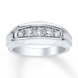 Men's Wedding Ring 1/5 ct tw Diamonds 10K White Gold
