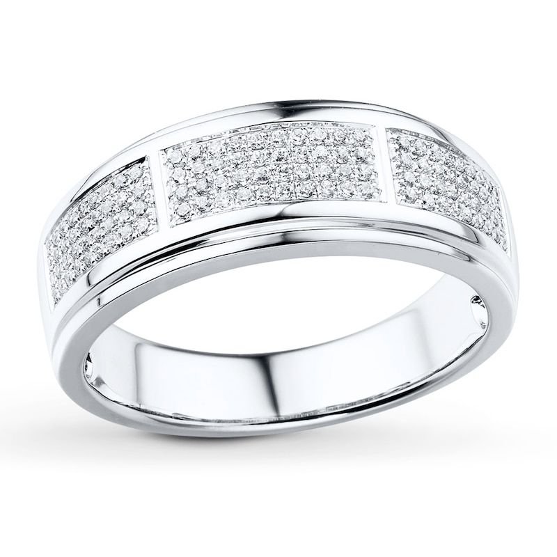 Main Image 1 of Men's Diamond Band 1/3 ct tw Round-cut 10K White Gold