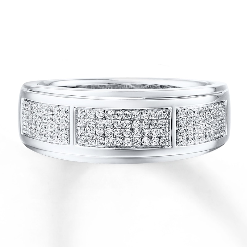 Main Image 4 of Men's Diamond Band 1/3 ct tw Round-cut 10K White Gold