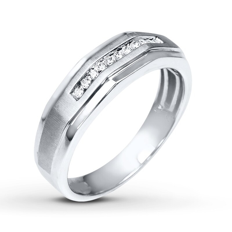Men's Diamond Wedding Band 1/10 carat tw 10K White Gold