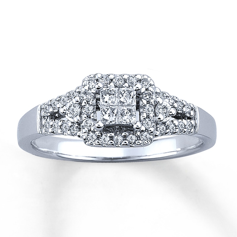 Main Image 1 of Multi-Diamond Engagement Ring 1/3 ct tw 10K White Gold