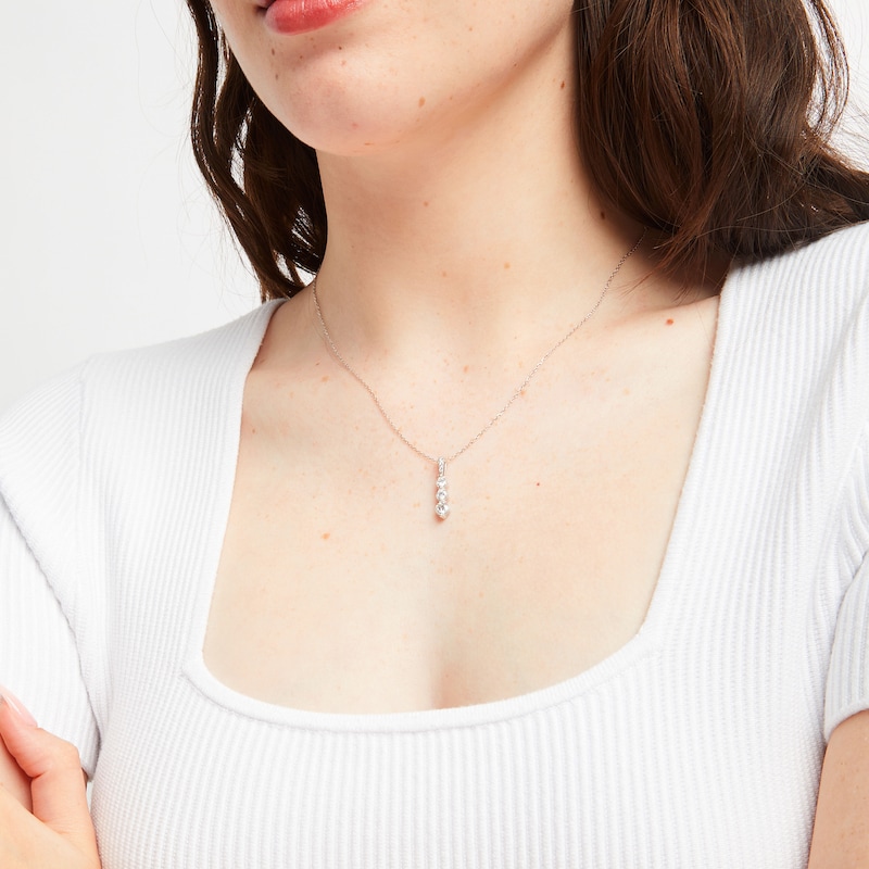 Main Image 3 of Memories Moments Magic KAY Lab-Grown Diamonds Graduated Three-Stone Necklace 3/4 ct tw 14K White Gold 18"