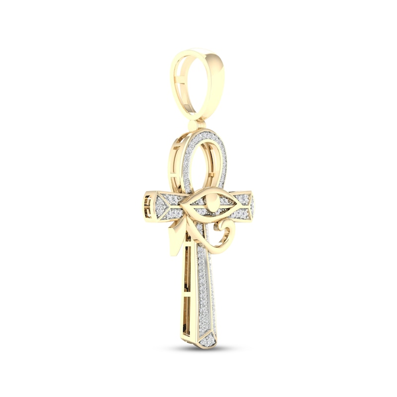 Main Image 2 of Men's Eye of Horus Ankh Diamond Charm 1/3 ct tw 10K Yellow Gold
