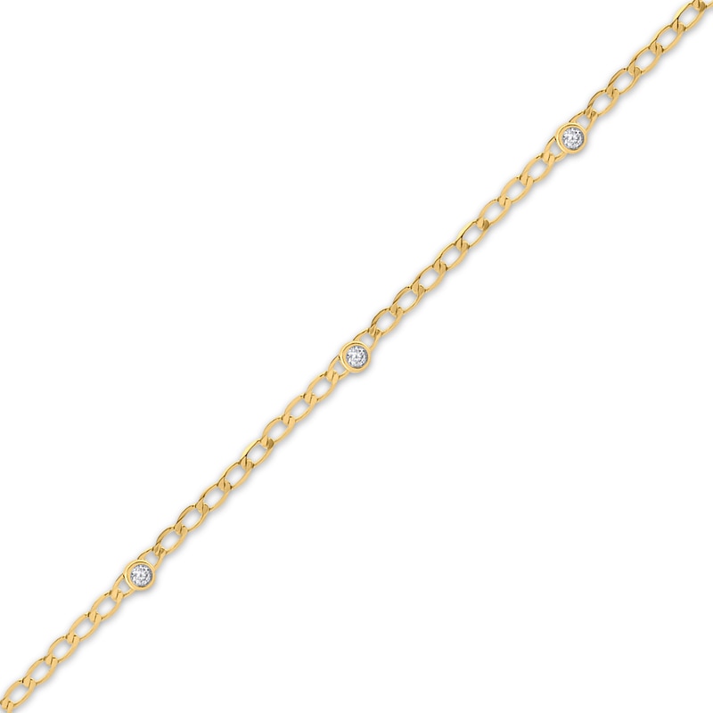 Main Image 2 of Diamond Curb Chain Station Bracelet 1/6 ct tw 10K Yellow Gold 7.5”