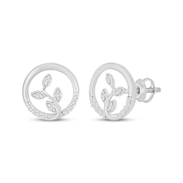 Diamond Circle with Vines Stud Earrings 1/6 ct tw Sterling Silver