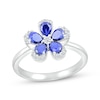 Thumbnail Image 0 of Pear-Shaped Blue Lab-Created Sapphire & White Lab-Created Sapphire Flower Ring Sterling Silver