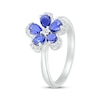 Thumbnail Image 1 of Pear-Shaped Blue Lab-Created Sapphire & White Lab-Created Sapphire Flower Ring Sterling Silver