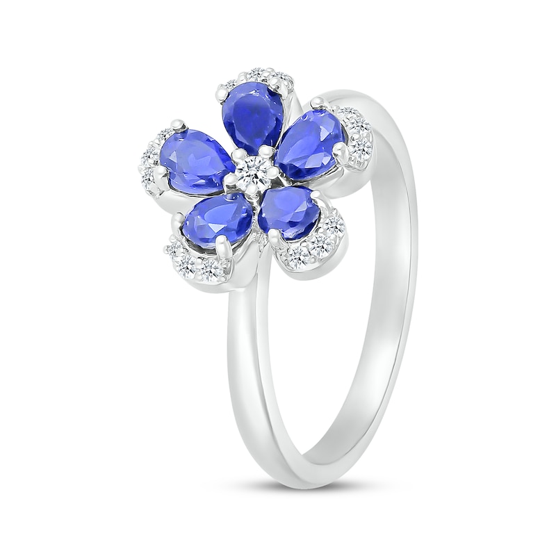 Pear-Shaped Blue Lab-Created Sapphire & White Lab-Created Sapphire Flower Ring Sterling Silver