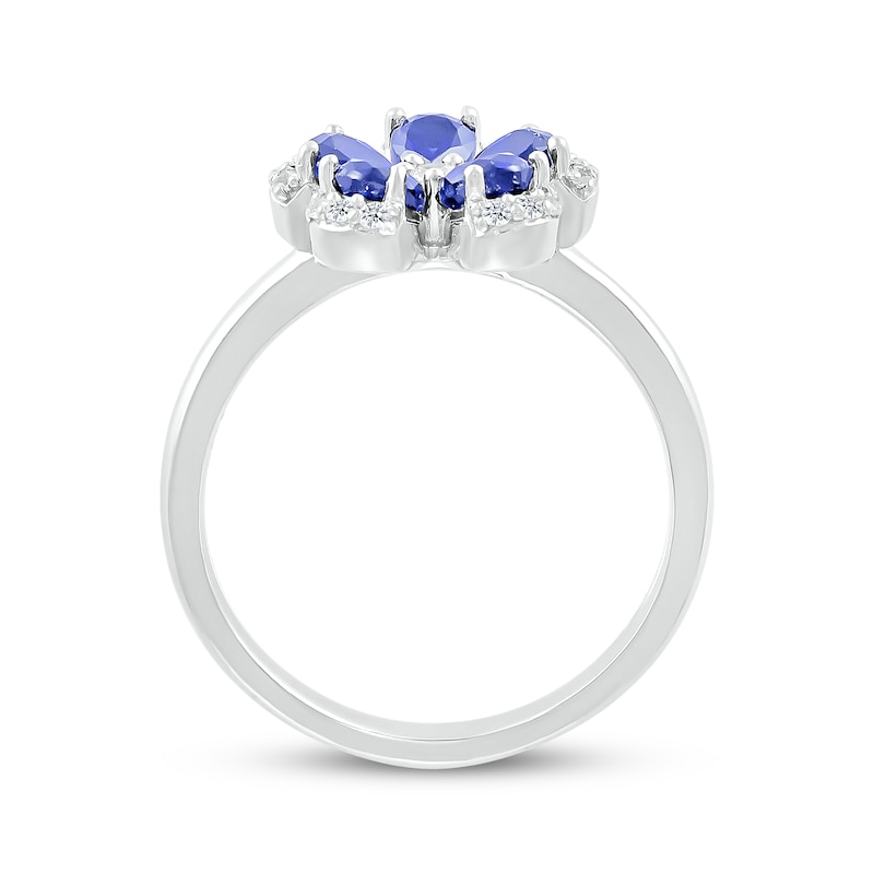 Pear-Shaped Blue Lab-Created Sapphire & White Lab-Created Sapphire Flower Ring Sterling Silver