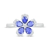 Thumbnail Image 3 of Pear-Shaped Blue Lab-Created Sapphire & White Lab-Created Sapphire Flower Ring Sterling Silver