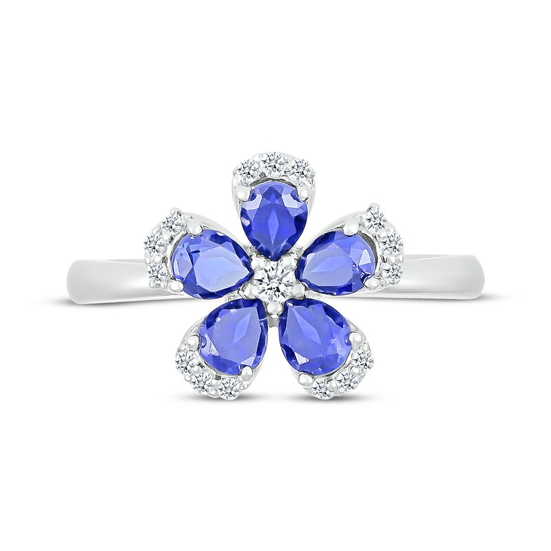 Pear-Shaped Blue Lab-Created Sapphire & White Lab-Created Sapphire Flower Ring Sterling Silver