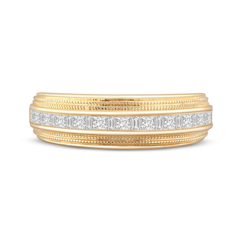 Main Image 3 of Men's Square & Baguette-Cut Diamond Channel Wedding Band 3/4 ct tw 10K Yellow Gold