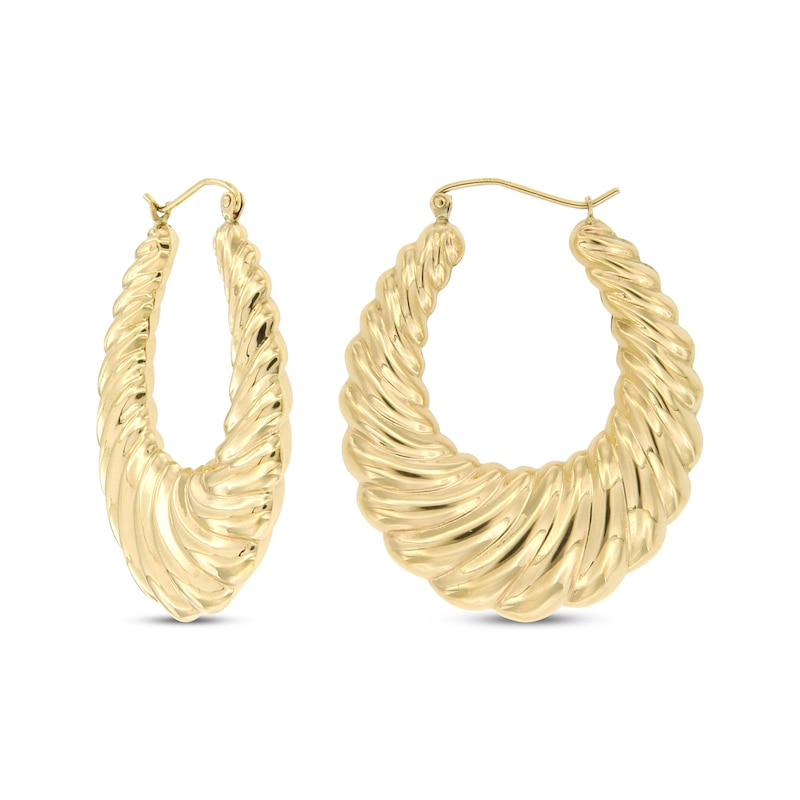 Polished Swirl Puff Hoop Earrings 10K Yellow Gold Kay Outlet