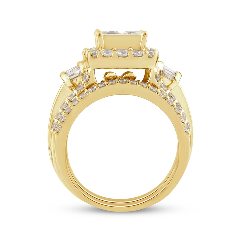 Main Image 3 of Princess-Cut Quad Diamond Three-Piece Bridal Set 3 ct tw 14K Yellow Gold