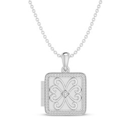 Diamond Square Locket 1/15 ct tw Sterling Silver 18&quot;