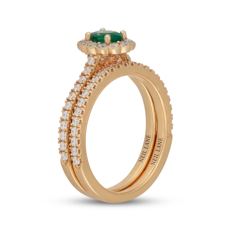 Main Image 2 of Neil Lane Oval-Cut Natural Emerald & Diamond Halo Engagement Ring 5/8 ct tw 14K Yellow Gold