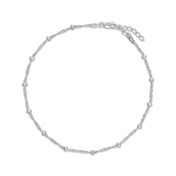 Diamond-Cut Singapore Bead Chain Anklet Solid Sterling Silver 10"