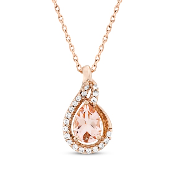 Pear-Shaped Morganite & White Lab-Created Sapphire Necklace 10K Rose Gold 18"
