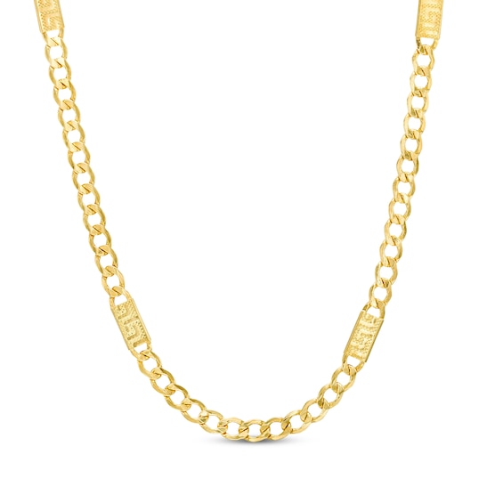 Curb Chain Greek Key Station Necklace Semi-Solid 10K Yellow Gold 18"