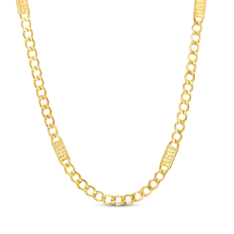 Main Image 1 of Curb Chain Greek Key Station Necklace Semi-Solid 10K Yellow Gold 18"