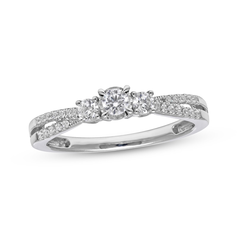 Main Image 1 of Memories Moments Magic Round-Cut Diamond Three-Stone Engagement Ring 1/3 ct tw 10K White Gold