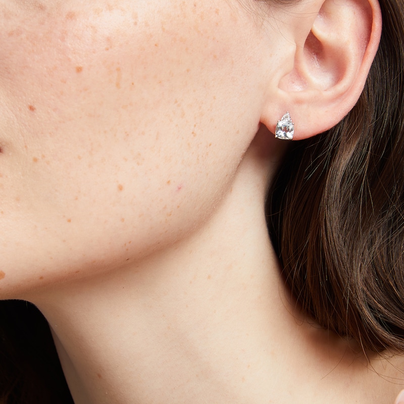 Main Image 4 of Cushion-Cut Aquamarine & White Lab-Created Sapphire Stud Earrings Sterling Silver