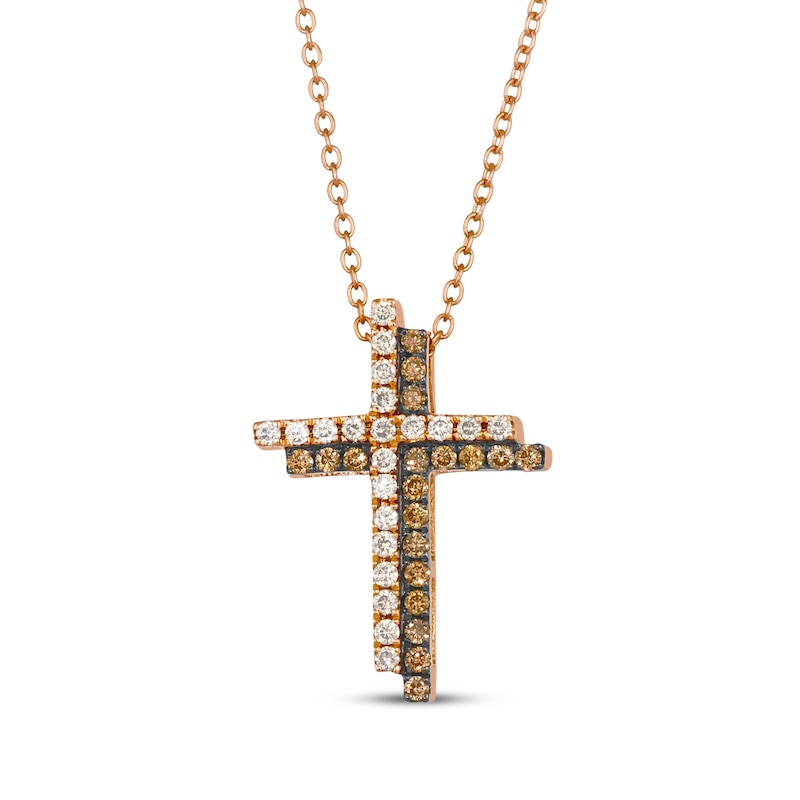 Main Image 1 of Le Vian Diamond Double Cross Necklace 1/4 ct tw 14K Strawberry Gold 20"