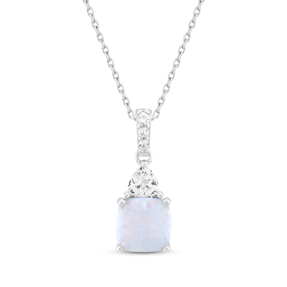 Cushion-Cut Lab-Created Opal & White Lab-Created Sapphire Necklace Sterling Silver 18"
