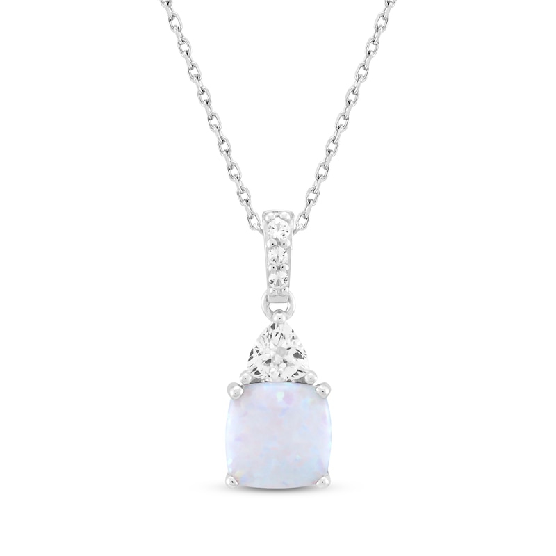 Main Image 1 of Cushion-Cut Lab-Created Opal & White Lab-Created Sapphire Necklace Sterling Silver 18"
