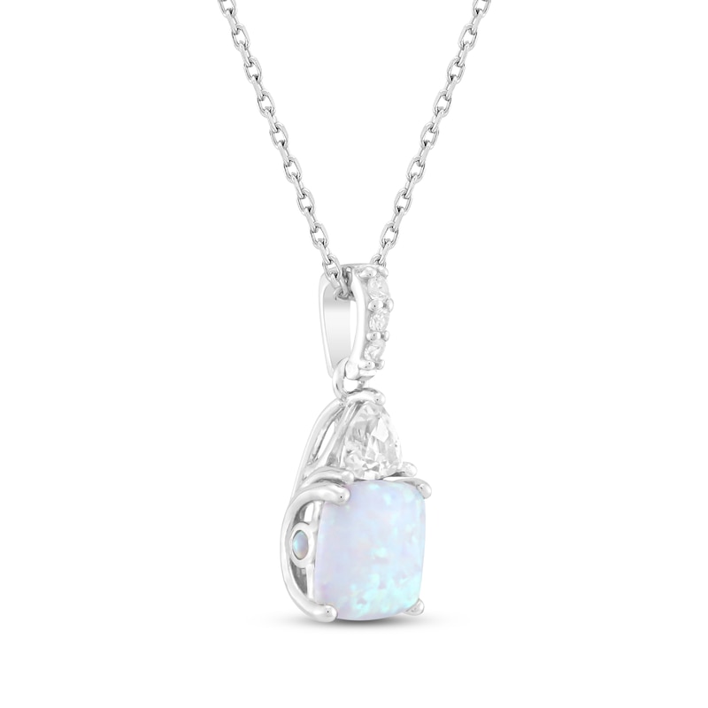 Main Image 2 of Cushion-Cut Lab-Created Opal & White Lab-Created Sapphire Necklace Sterling Silver 18"
