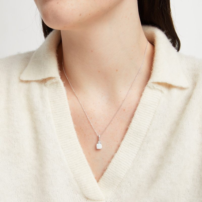 Main Image 3 of Cushion-Cut Lab-Created Opal & White Lab-Created Sapphire Necklace Sterling Silver 18"