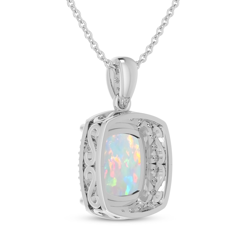 Cushion-Cut Lab-Created Opal & White Lab-Created Sapphire Necklace Sterling Silver 18"
