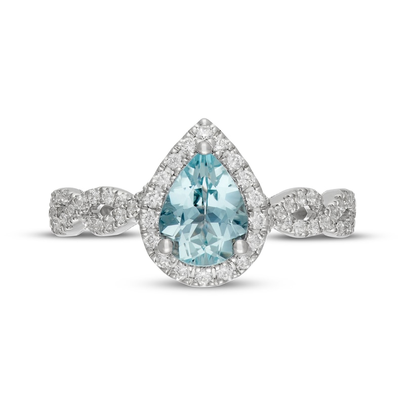 Main Image 3 of Neil Lane Pear-Shaped Aquamarine & Diamond Halo Engagement Ring 3/8 ct tw 14K White Gold