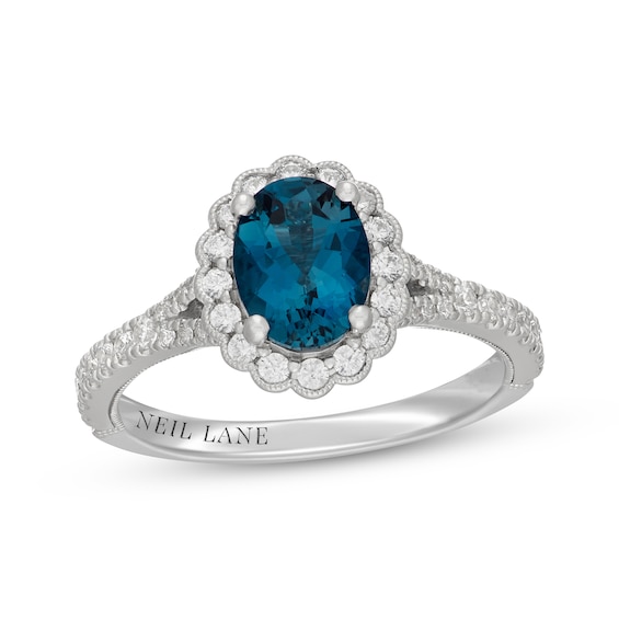 Neil Lane Oval-Cut London Blue Topaz & Diamond Halo Engagement Ring 1/2 ct tw 14K White Gold
