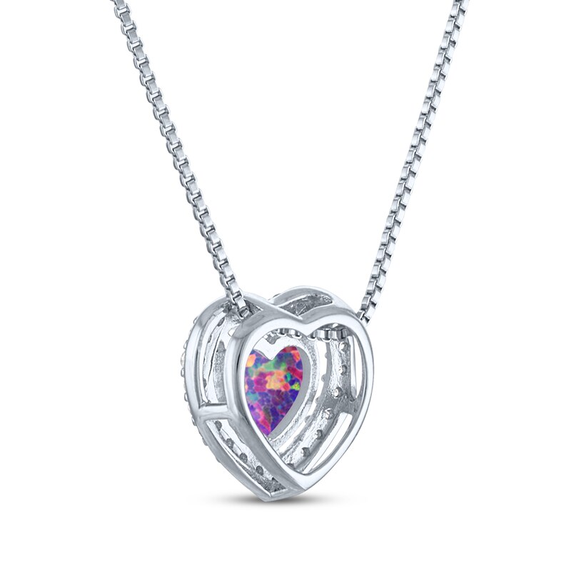 Heart-Shaped Lavender Lab-Created Opal & White Lab-Created Sapphire Necklace Sterling Silver 18"