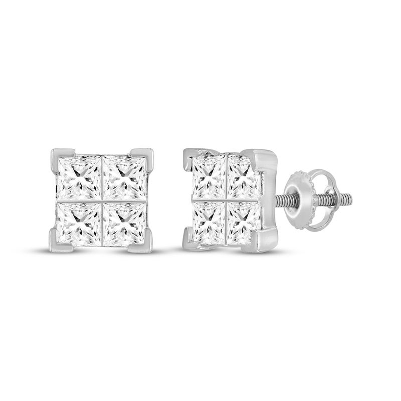 Main Image 1 of Men's KAY Lab-Grown Diamonds Quad Square-Cut Stud Earrings 2 ct tw 10K White Gold
