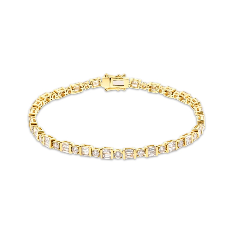 Main Image 1 of Round & Baguette-Cut Diamond Bracelet 5 ct tw 14K Yellow Gold 7.25"