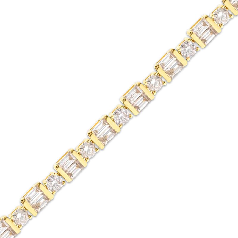 Main Image 2 of Round & Baguette-Cut Diamond Bracelet 5 ct tw 14K Yellow Gold 7.25"