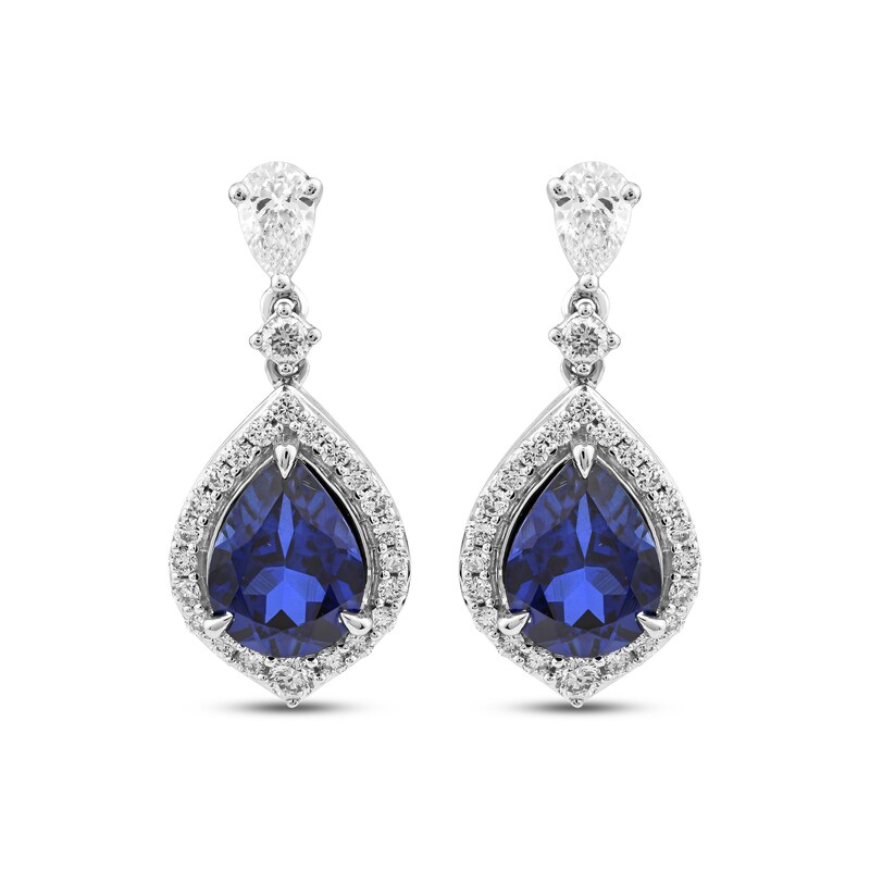 Main Image 2 of Pear-Shaped Blue Lab-Created Sapphire & Lab-Grown Diamond Drop Earrings 5/8 ct tw 14K White Gold