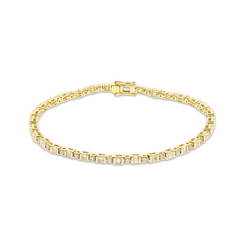 Main Image 1 of Baguette & Round-Cut Diamond Bracelet 3 ct tw 14K Yellow Gold 7"