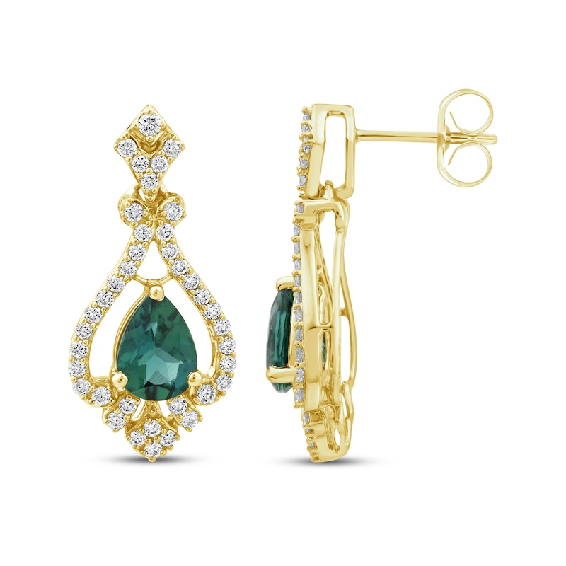 Main Image 1 of KAY Lab-Grown Diamonds Pear-Shaped Lab-Created Emerald Drop Earrings 1/2 ct tw 14K Yellow Gold