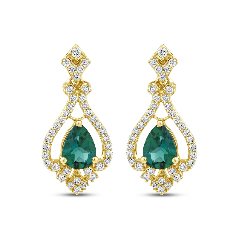 Main Image 2 of KAY Lab-Grown Diamonds Pear-Shaped Lab-Created Emerald Drop Earrings 1/2 ct tw 14K Yellow Gold