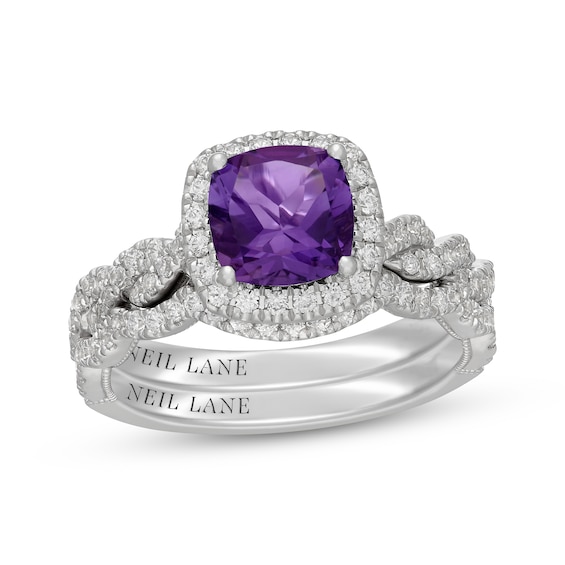 Neil Lane Cushion-Cut Amethyst & Diamond Halo Bridal Set 5/8 ct tw 14K White Gold