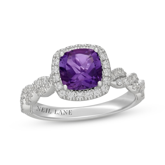 Neil Lane Cushion-Cut Amethyst & Diamond Halo Engagement Ring 1/2 ct tw 14K White Gold